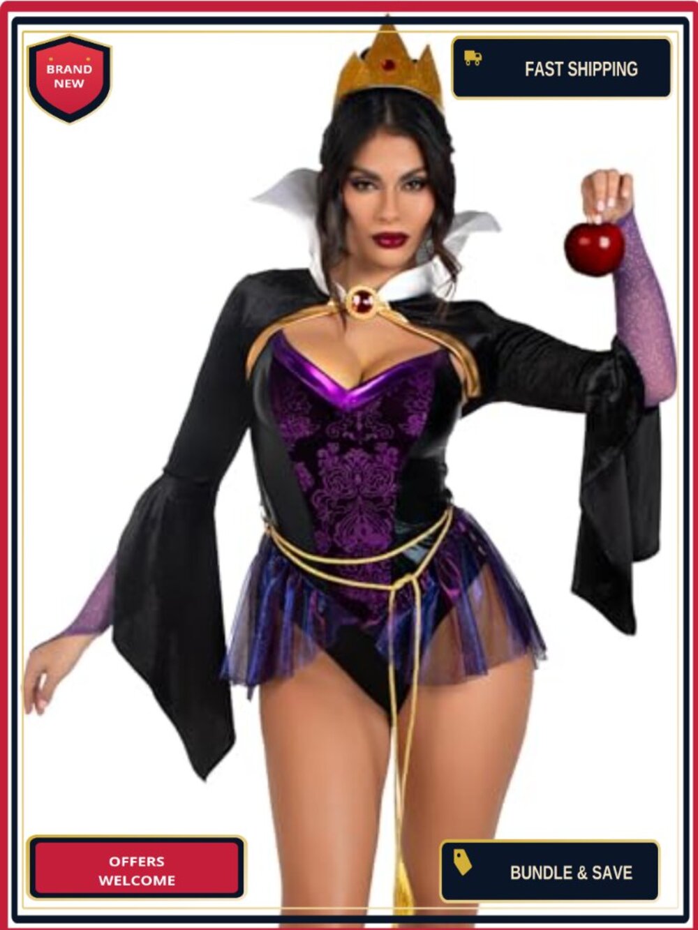 4 PC Poison Apple Queen Halloween Costume Velvet Brocade Bodysuit